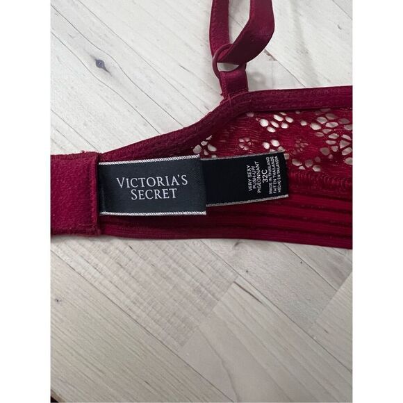 Victorias Secret Very Sexy Push-Up Bra Size 32C Red Burgundy Underwire Lingerie - Picture 9 of 12